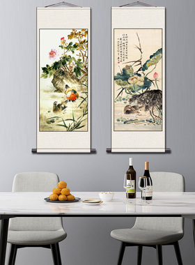 新品荷花鸳鸯家居花鸟挂画办公室茶楼装饰画风水S挂画国画丝绸画