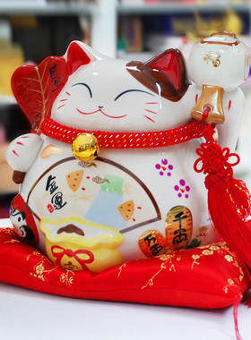 新品招财猫陶瓷摆件家居客厅玄关大号储蓄罐发财S猫开业乔迁装饰
