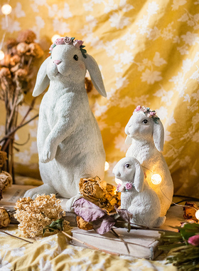 极速掬涵格兰德花环兔子玄关电视柜摆件兔兔客厅摆设兔.年乔迁新