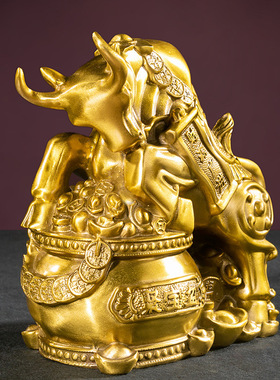 极速福纯铜金牛聚宝聚宝盆铜牛财源广H进牛黄铜牛工艺品家居摆件