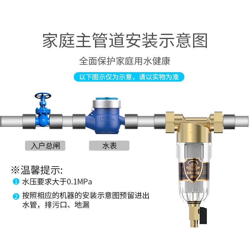 阻垢前置过滤器家用反冲洗铜自来水管大流量不锈钢全屋滤水净水器