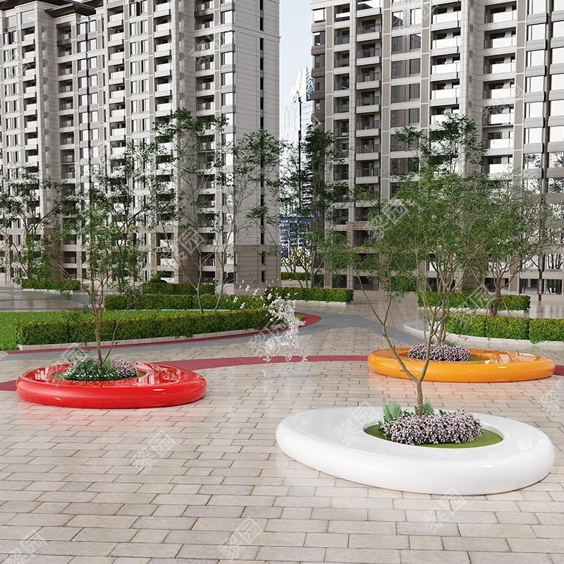 玻璃钢树池坐凳户外园林学校圆形种植G池景区创意异形花池座椅定 - 图1