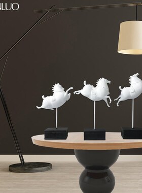 家居软装树脂品马室内装修x家居设计配件客厅桌面奔跑的马摆件