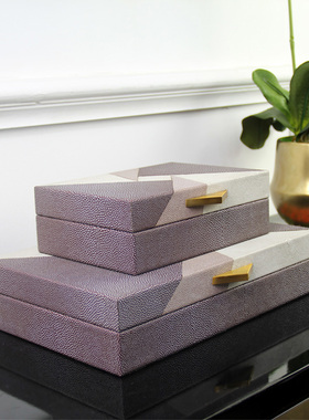 现代北欧样板房卧室床头柜妆x台皮质首饰盒装饰储物套盒摆件装饰