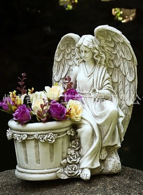 欧式户外花园天使花m盆庭院装饰树脂工艺品花缸雕像创意摆件景观