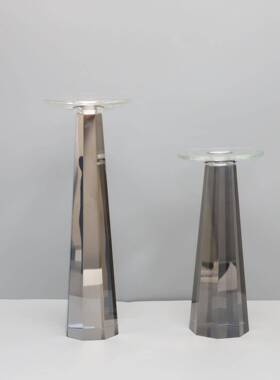 爆款新中式烟灰色水晶烛台摆件样板房办公室卧室书房客厅桌面软装