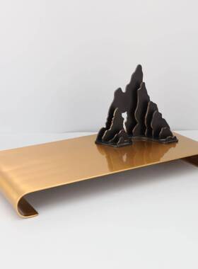 爆款新中式金色金属假山摆件卧室书房客厅餐厅桌面玄关软装饰品