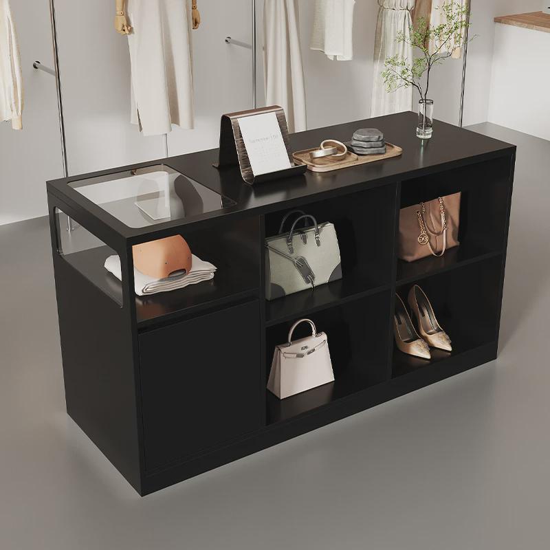 服装店中岛柜收银台带玻璃流w水台展示台柜台摆件饰品陈列柜吧台 - 图0