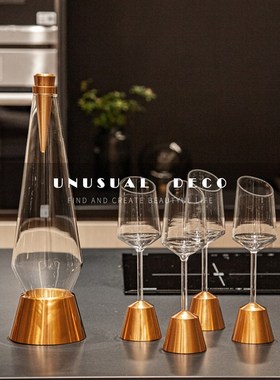 现代轻奢高档莱茵金色高脚酒具酒杯组合I摆件样板间酒柜客厅装饰