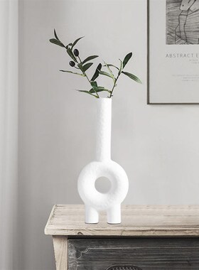 简约现代黑色树脂l几何圆圈插花花器样板间客厅茶几电视柜桌面摆