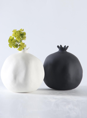 新中式陶瓷黑白石k榴插花器花瓶摆件现代家居样板间酒店果盘装饰