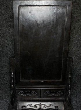 古玩老檀木雕镶嵌老玉花瓶屏风摆件实木老料插屏居家Y装饰品老物