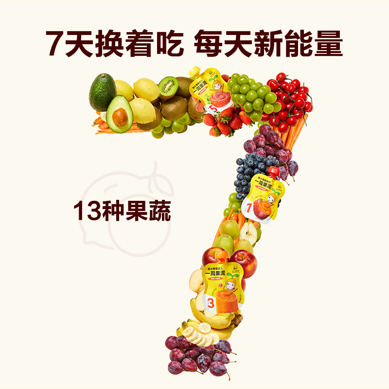 窝小芽一周婴幼儿西梅水果泥蔬果牛油果香蕉苹果送宝宝辅食食谱