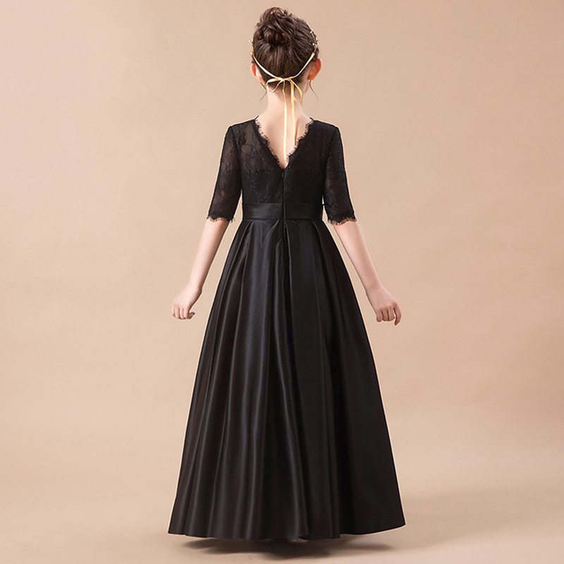 女童黑色公主裙长款钢琴演出服学生元旦小主持人儿童乐团合唱礼服,淘宝优惠券,粉丝福利购,淘宝优惠卷