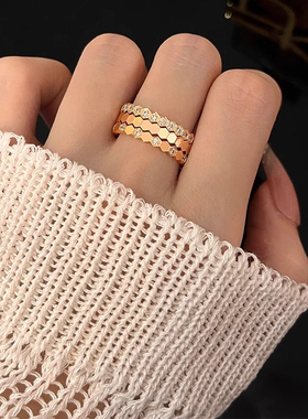 蜂巢戒指女18k玫瑰金时尚