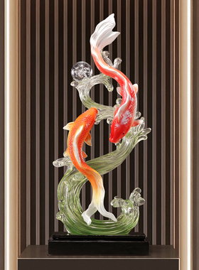 玄关装饰摆件轻奢高档屏风锦锂鱼大客厅壁龛竖高摆件乔迁礼品2025