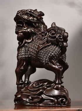 黑檀木雕刻麒麟摆件m实木质一对家居客厅办公装饰品送礼红木工艺