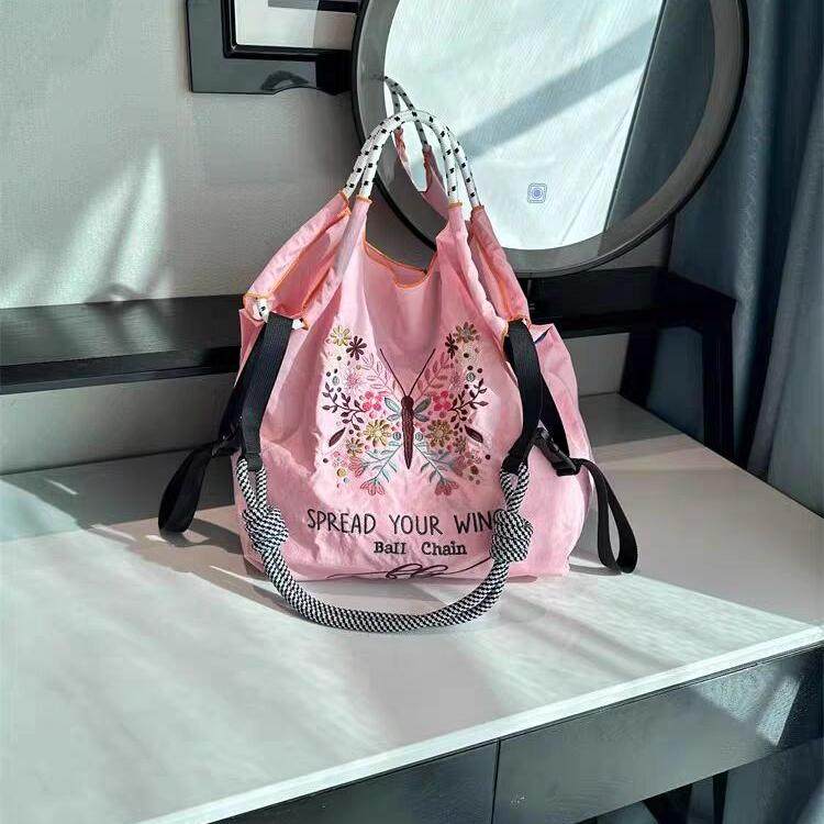 2025新款日系旅行袋ball chain刺绣环保袋购物袋尼龙手提斜挎包女,淘宝优惠券,粉丝福利购,淘宝优惠卷