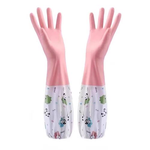 长款洗碗手套加绒女防水耐用加长加厚洗衣耐磨橡胶家务乳胶手套 - 图3