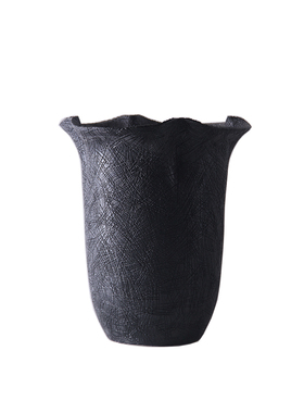 现代简约黑色陶瓷花盆摆件售楼部样板房间家O居客厅磨砂花瓶装饰
