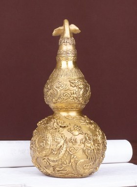龙纹葫芦摆件纯铜家居装饰w品摆设新中式客厅玄关风水招财摆件