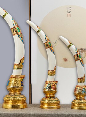 客厅电视背景墙实木摆q件木制象牙玄关装饰泰式风餐厅会所店铺摆