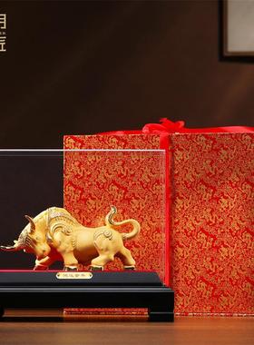大明铜匠鸿运金牛绒沙金牛摆件办公室桌面酒柜装饰品乔迁开 业礼