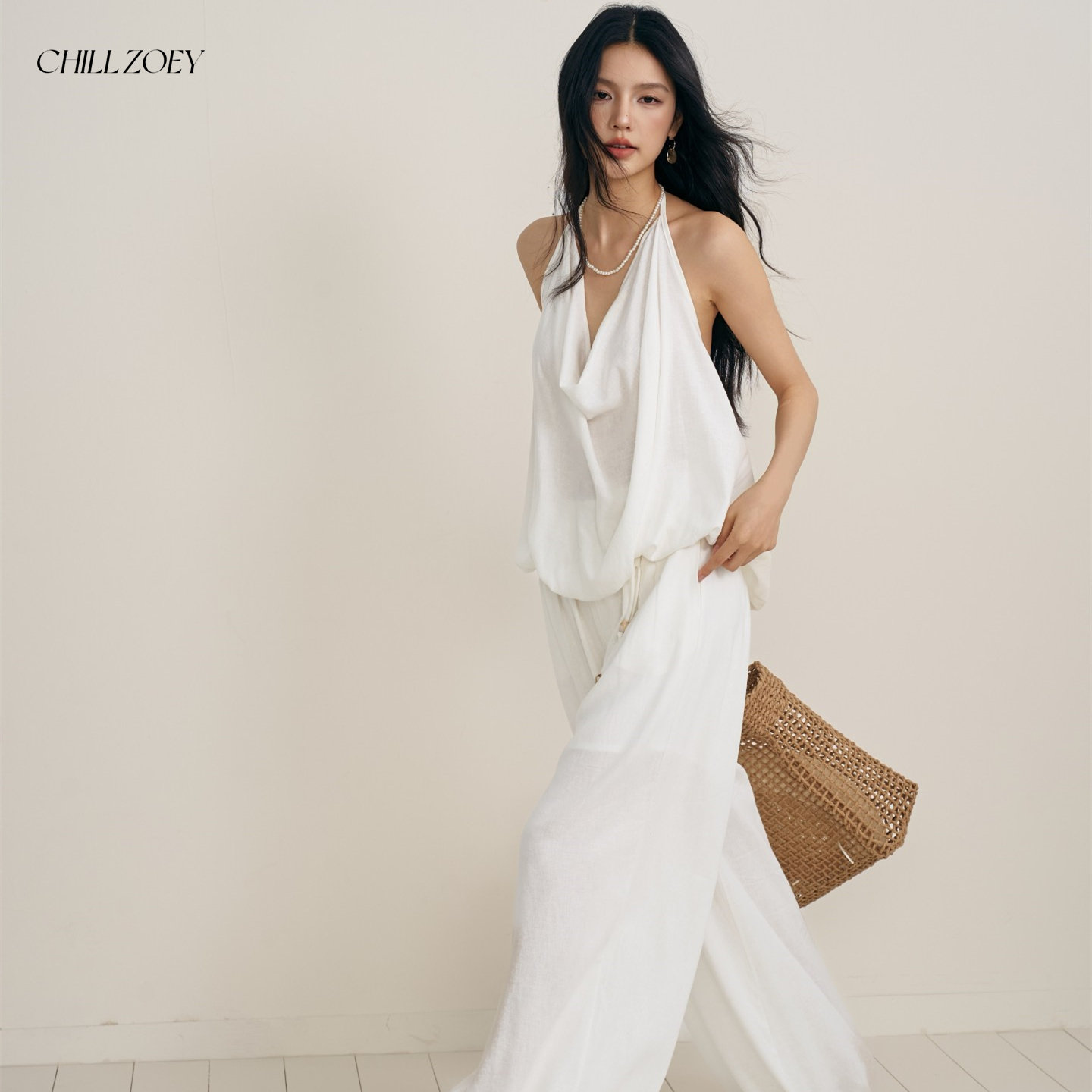 CHILL ZOEY富士山下挂脖吊带阔腿裤套装女夏季新款个性时尚两件套,淘宝优惠券,粉丝福利购,淘宝优惠卷