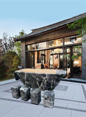 新品石桌石凳庭院花园户外一套家用公园I长方形花岗岩大理石头桌