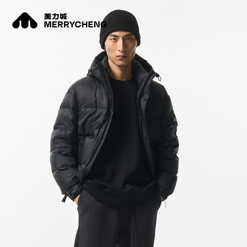 美力城羽绒服女短款新款时尚立领潮流帅气男女同款黑色冬季外套