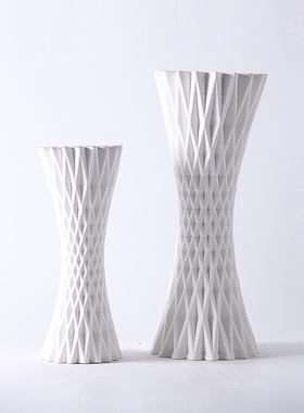 现代简约3D立j体陶瓷网格小蛮腰花瓶摆件样板房间家居客厅装饰花
