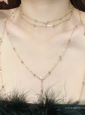 甜酷辣妹性感胸链女轻奢气质身体链项链立体后背链露背装颈链配饰