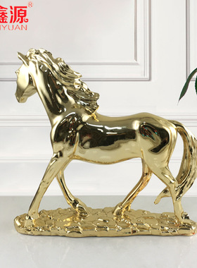 极速树脂电镀小号志在千里跃马摆件欧式书房办P公室桌面动物软装