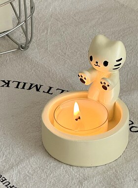 新品可爱小猫烤手烛台香薰蜡烛桌A面装饰摆件送女生闺蜜生日礼物i