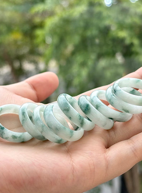 天然翡翠戒指女款冰种飘花玉石指环素圈指环情侣对戒