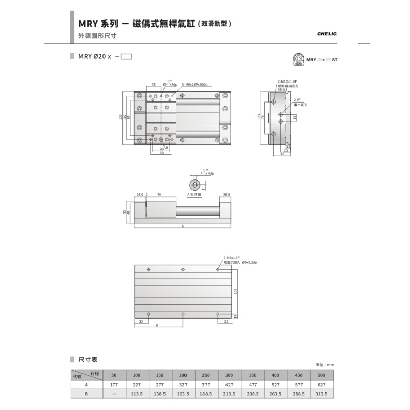 CHELIC气缸MRY20X50X100X150X200X250X300-A4-B4-A2-B2-A1-B1-A3-图2