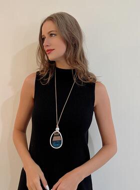 跨境项链欧美流行几何木片拼接毛衣链亚马逊新款女士长款项链