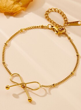 跨境女钛钢不掉色蝴蝶结金色新款高级感饰品批发其实手链项链套装