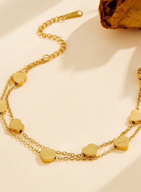 欧美时尚新款双层爱心钛钢手链小众设计百搭高级感不锈钢女式手饰