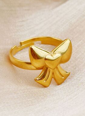 新款跨境时尚钛钢高级感蝴蝶结女18K镀金保色不锈钢首饰套装饰品