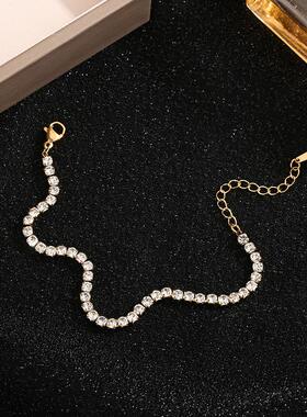 欧美新款ins风简约百搭钛钢手链女 多排满钻微镶锆石手链厂家