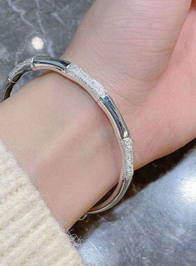 竹节999银手镯女纯银实心足银手链小众镯子送老婆女朋友生日礼物