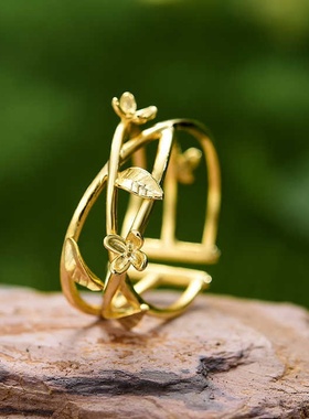 田园桂花落戒指女交织花朵925纯银国风优美手饰指环戒指