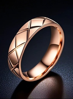 跨境货源 时尚不锈钢菱格个性指环 切面批花钛钢戒指潮流饰品