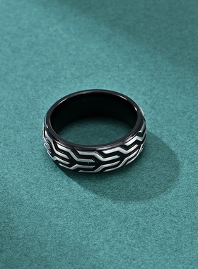 厂家直销欧美新款创意浮雕轮胎纹男士戒指个性时尚复古男士