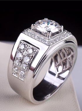时尚新颖大方方形围钻男戒指 网红男士戒指群镶星光潮人结婚戒指
