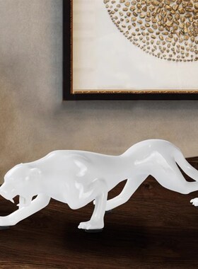 招财客厅c汽车豹子摆件白瓷电视柜装饰摆件办公室X创意造景道具