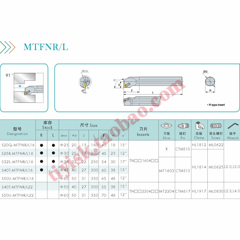 韩三刀杆 93度内孔镗刀S16Q S20Q S25R S32S S40T S50U-MTFNR/L16 - 图2