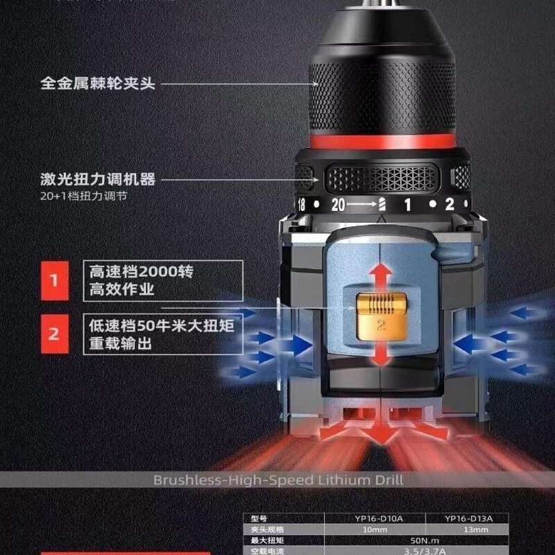 正品宇牌16V50扭2000转大功率充电钻大扭力无刷锂电钻充电手电钻 - 图3