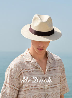 mrduck经典白色手工巴拿礼帽男士